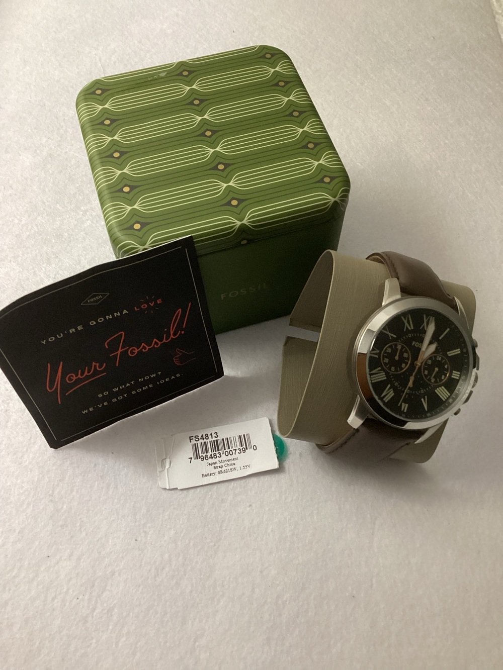 Fossil Chronograph Grant Brown Leather Strap Watch 44mm